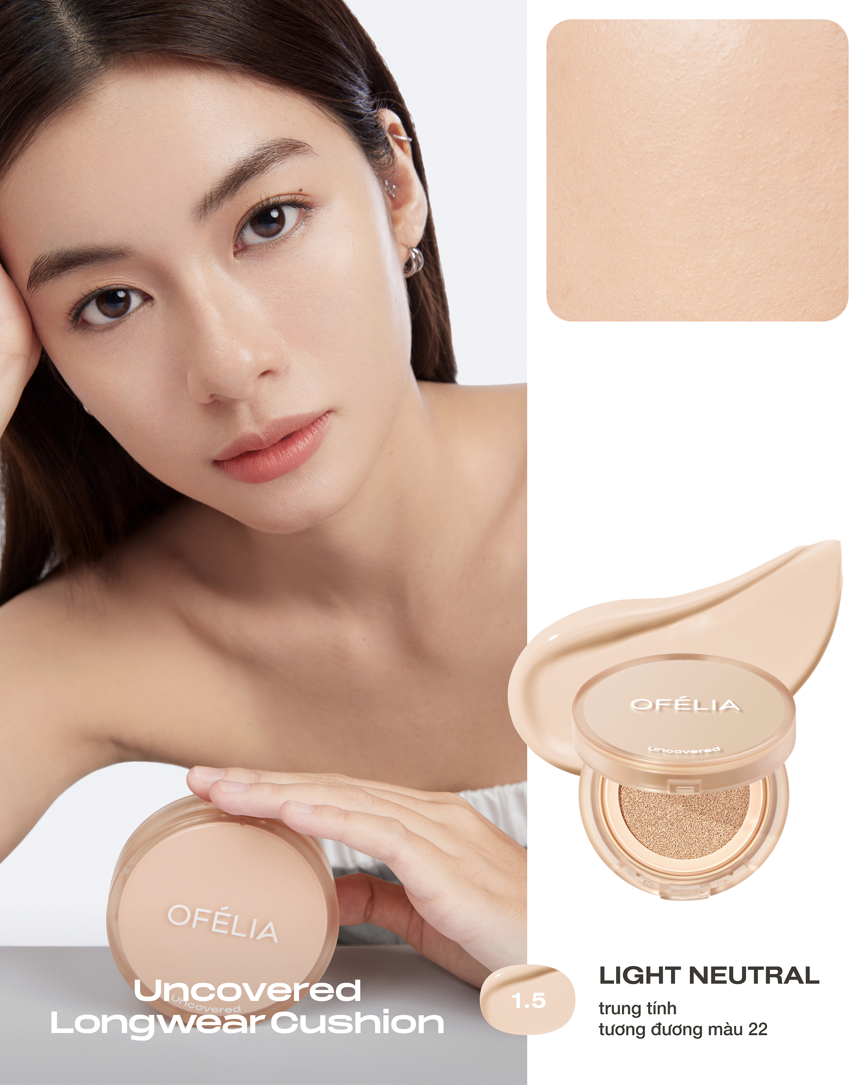 Phấn Nước Mịn Lì Lâu Trôi OFÉLIA Uncovered Longwear Cushion SPF50+/PA++++