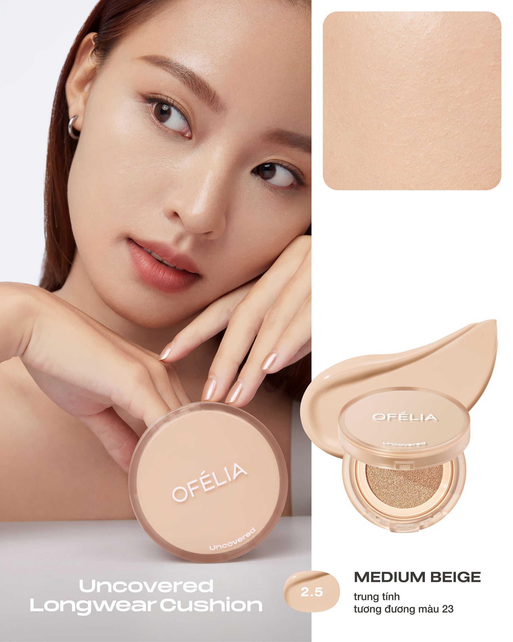 Phấn Nước Mịn Lì Lâu Trôi OFÉLIA Uncovered Longwear Cushion SPF50+/PA++++