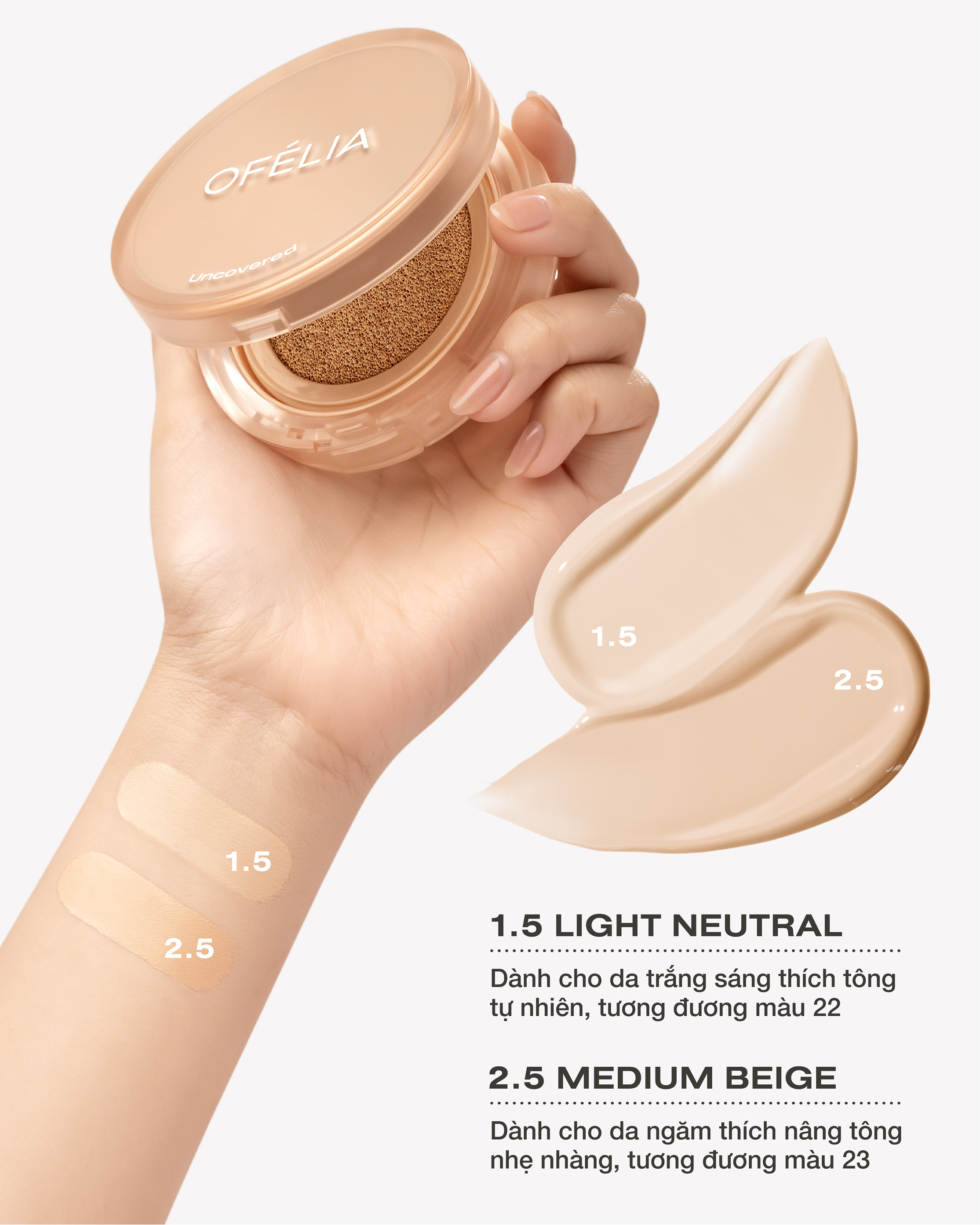 Phấn Nước Mịn Lì Lâu Trôi OFÉLIA Uncovered Longwear Cushion SPF50+/PA++++